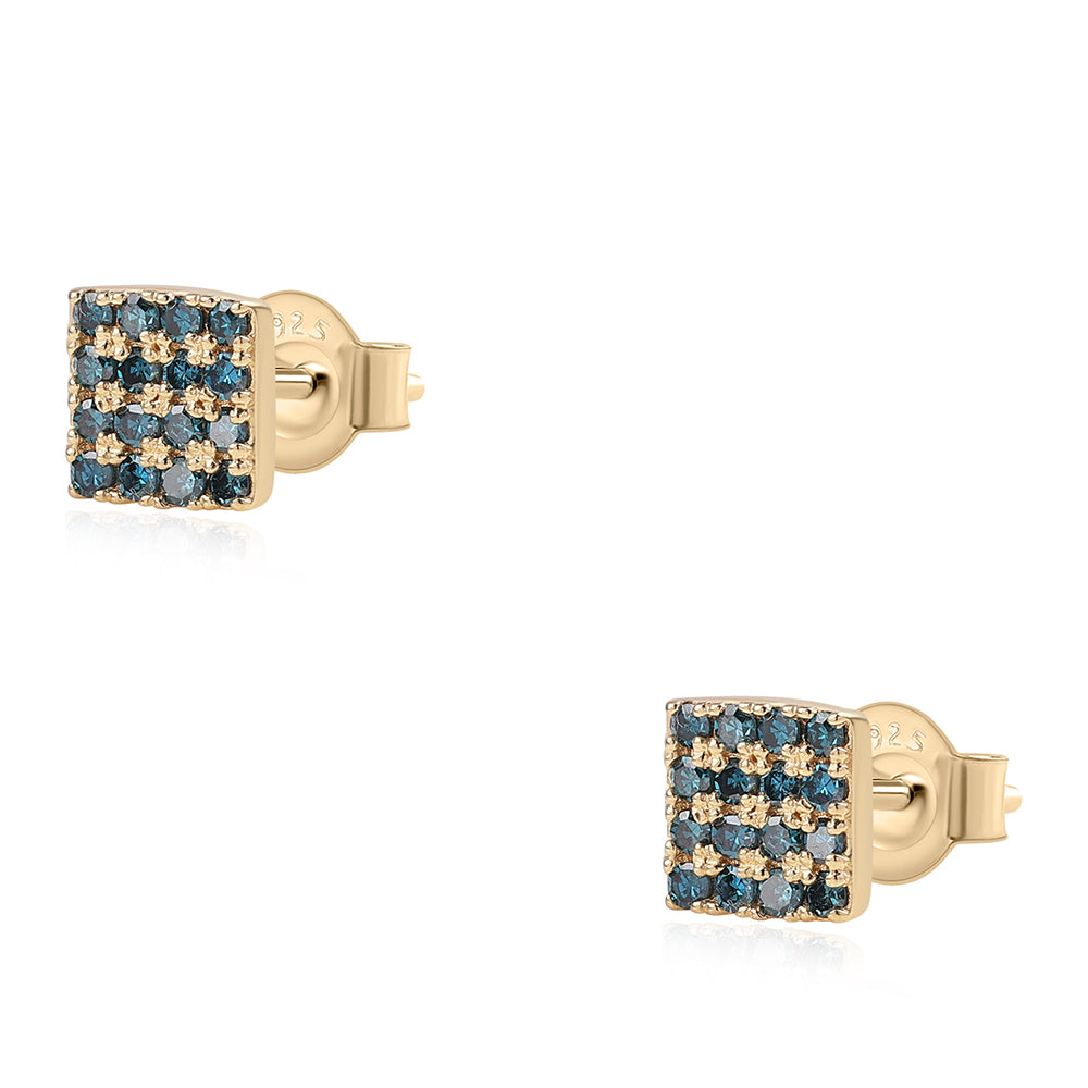 Cercei din Argint 925 Placat cu Aur ( 1.22 grame ) cu Diamant Albastru 0.32 Carate 1 