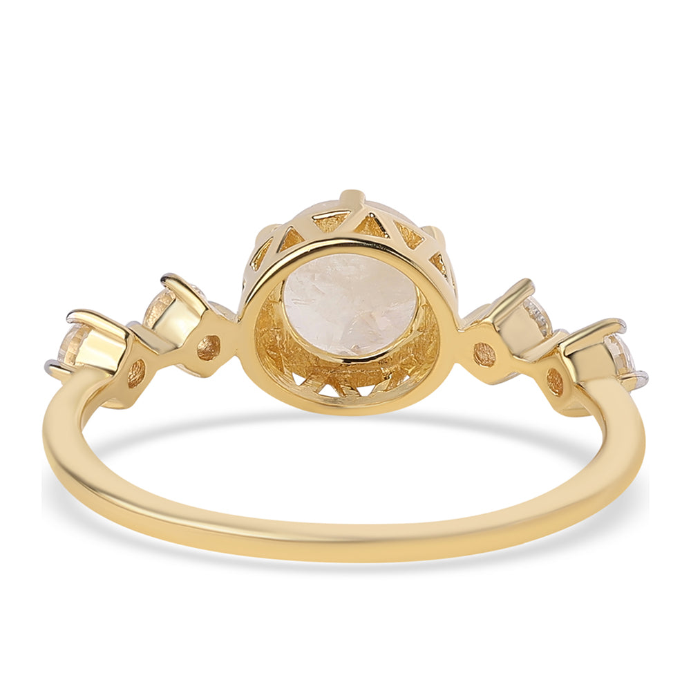 Inel din Argint 925 Placat cu Aur ( 1.87 grame ) cu Piatra Lunii Curcubeu Clasa ”AA” și Topaz Alb 2.7 Carate