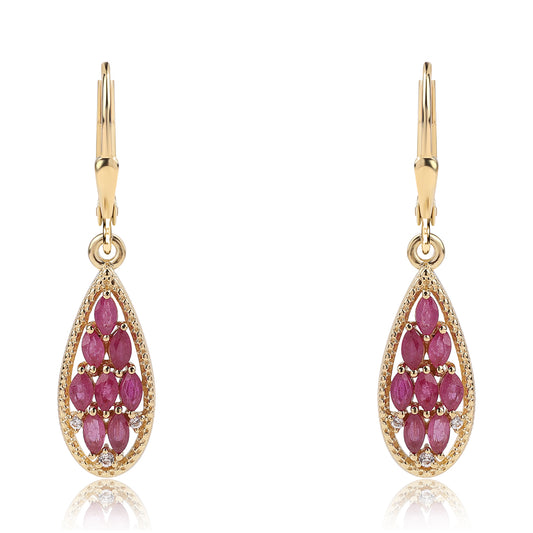 Cercei din Argint 925 Placat cu Aur ( 3.33 grame ) cu Rubin Mozambic și Topaz Alb 2 Carate