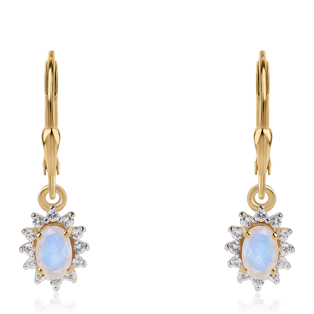 Cercei din Argint 925 Placat cu Aur ( 1.73 grame ) cu Piatra Lunii Curcubeu Clasa ”AA” și Topaz Alb 2.6 Carate