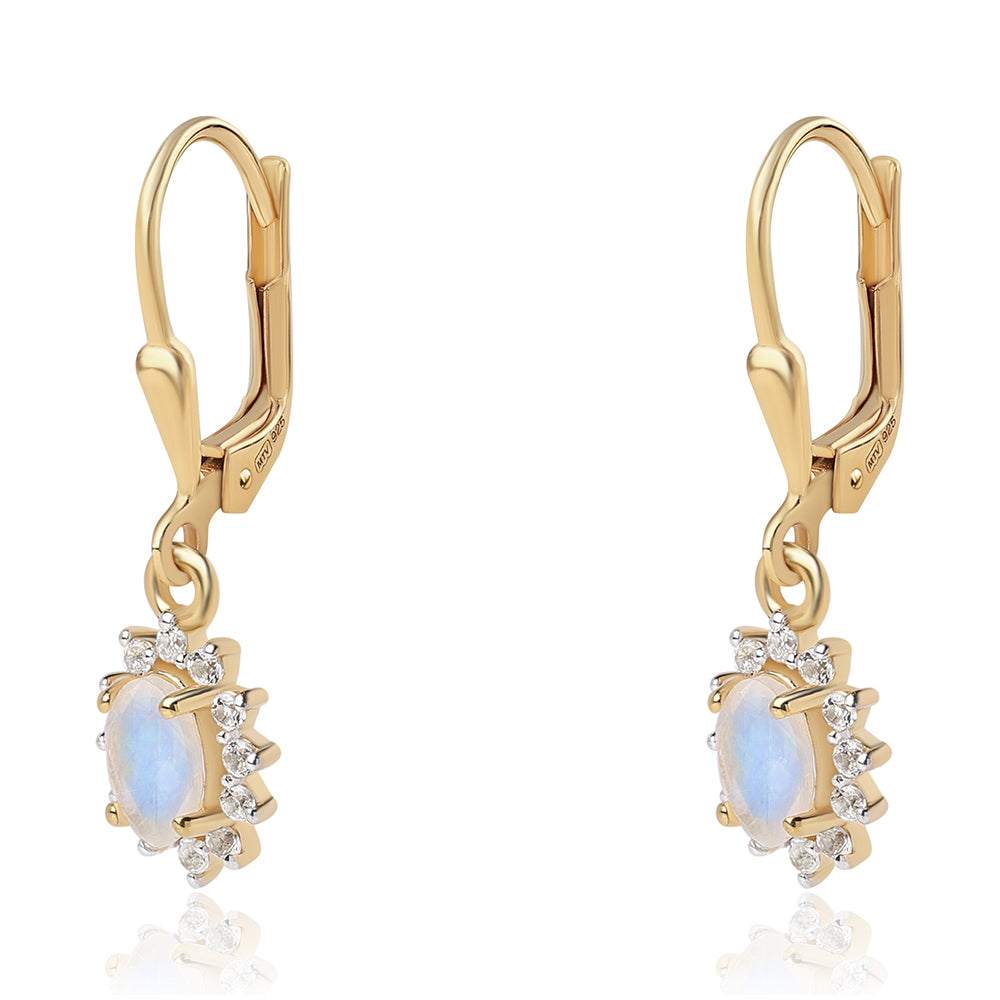 Cercei din Argint 925 Placat cu Aur ( 1.73 grame ) cu Piatra Lunii Curcubeu Clasa ”AA” și Topaz Alb 2.6 Carate