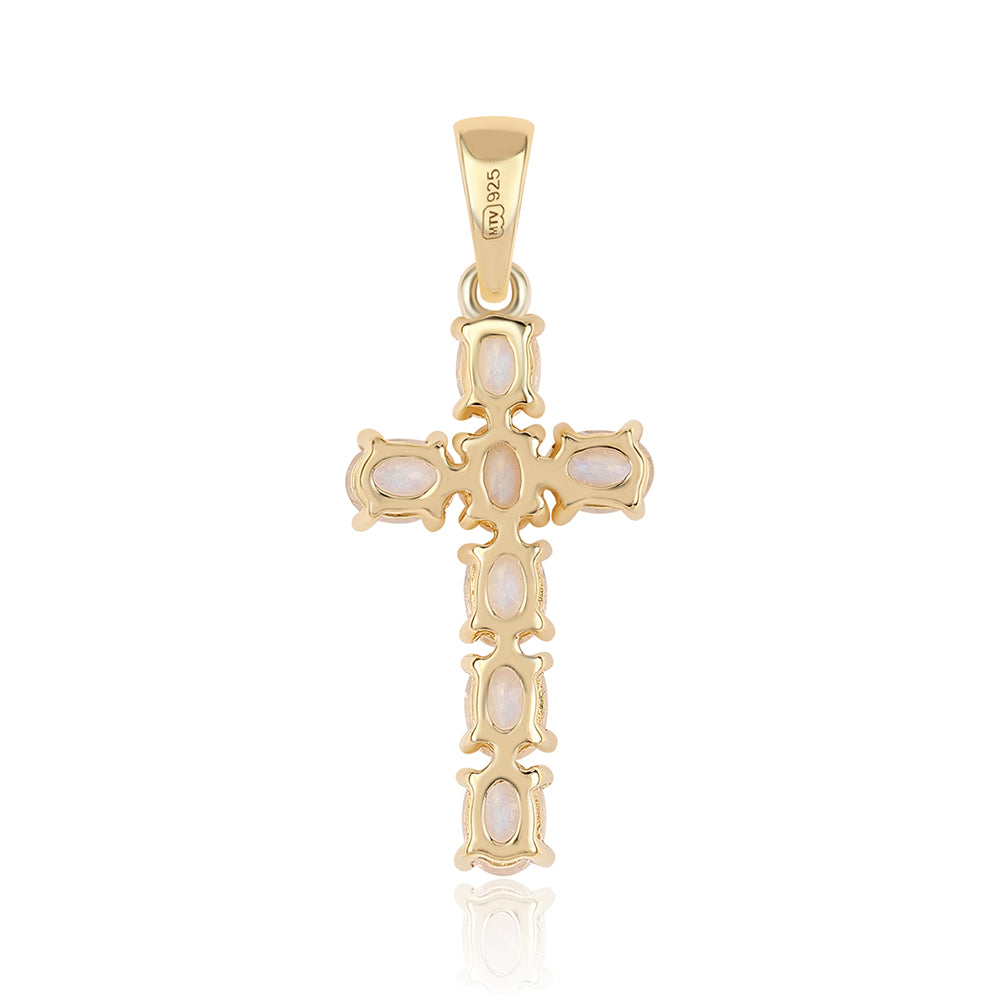 Cruce Pandantiv din Argint 925 Placat cu Aur ( 1.13 grame ) cu Piatra Lunii Curcubeu Clasa ”AA” 1.4 Carate