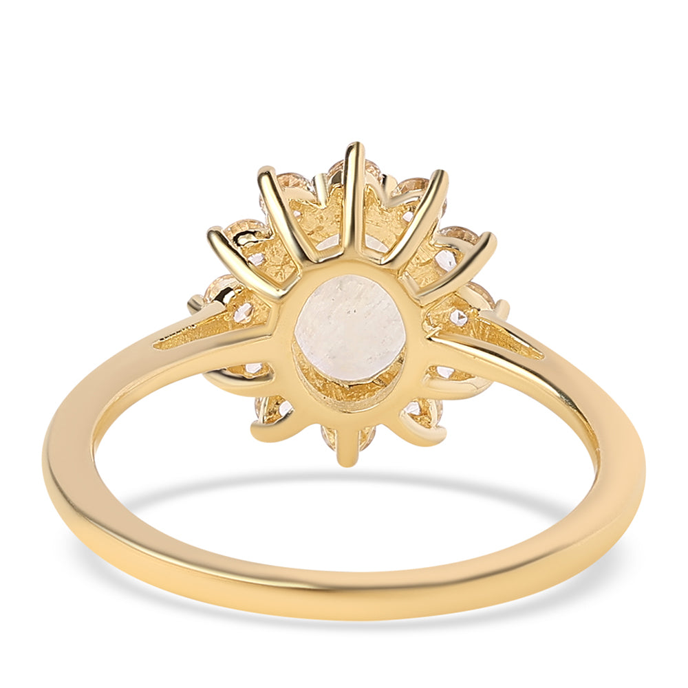 Inel din Argint 925 Placat cu Aur ( 1.85 grame ) cu Piatra Lunii Curcubeu Clasa ”AA” și Topaz Alb 1.32 Carate