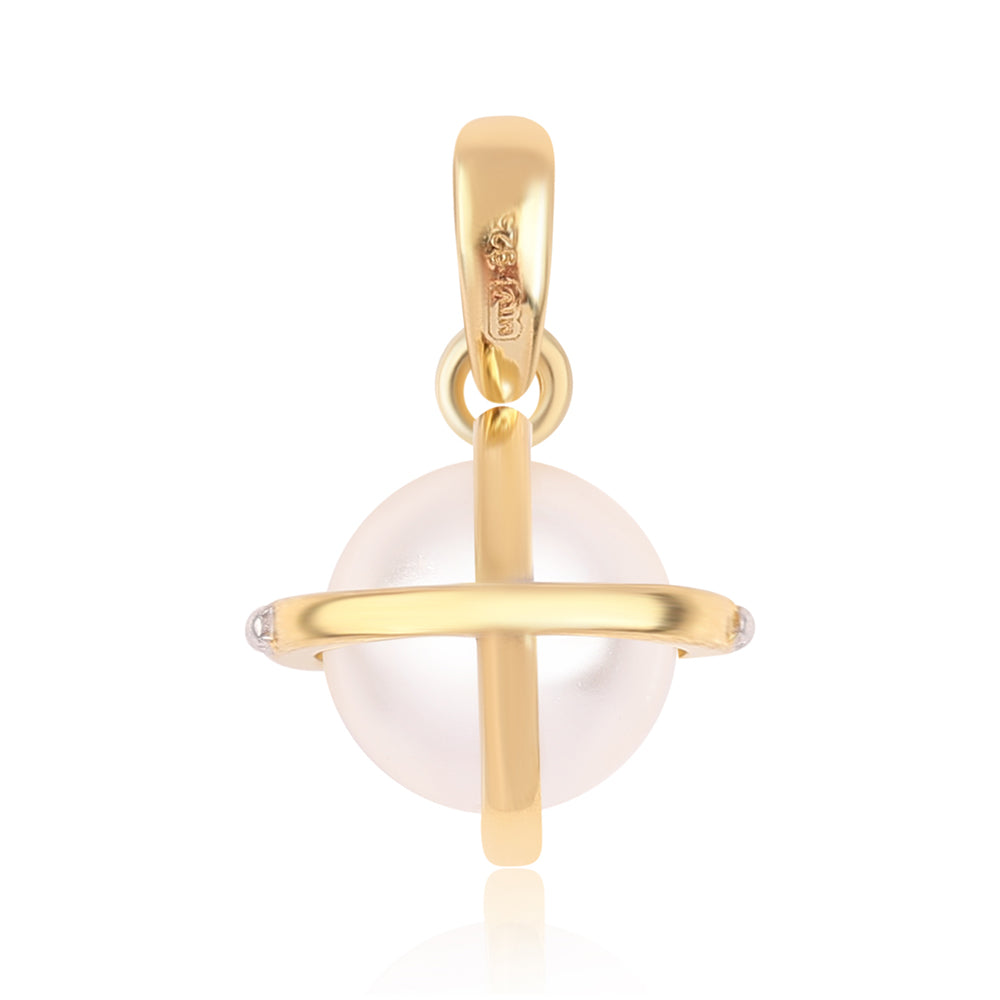 Set din Argint 925 Placat cu Aur ( 5.75 grame ) cu Perlă de Apă Dulce Albă și Topaz Alb 17.1 Carate ( Cercei+Inel+Pandantiv )