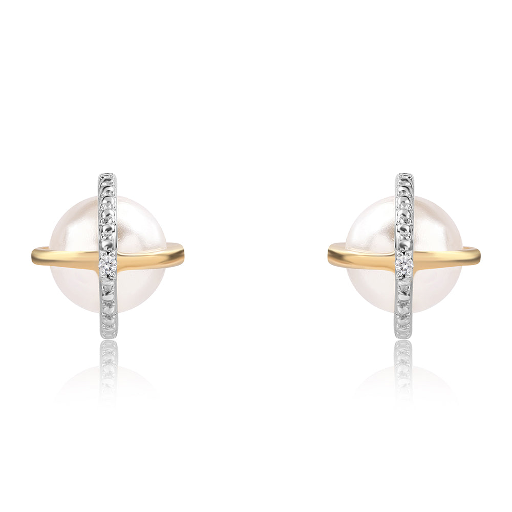 Set din Argint 925 Placat cu Aur ( 5.75 grame ) cu Perlă de Apă Dulce Albă și Topaz Alb 17.1 Carate ( Cercei+Inel+Pandantiv ) 4 