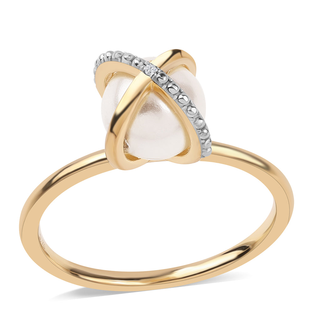 Set din Argint 925 Placat cu Aur ( 5.75 grame ) cu Perlă de Apă Dulce Albă și Topaz Alb 17.1 Carate ( Cercei+Inel+Pandantiv ) 7 