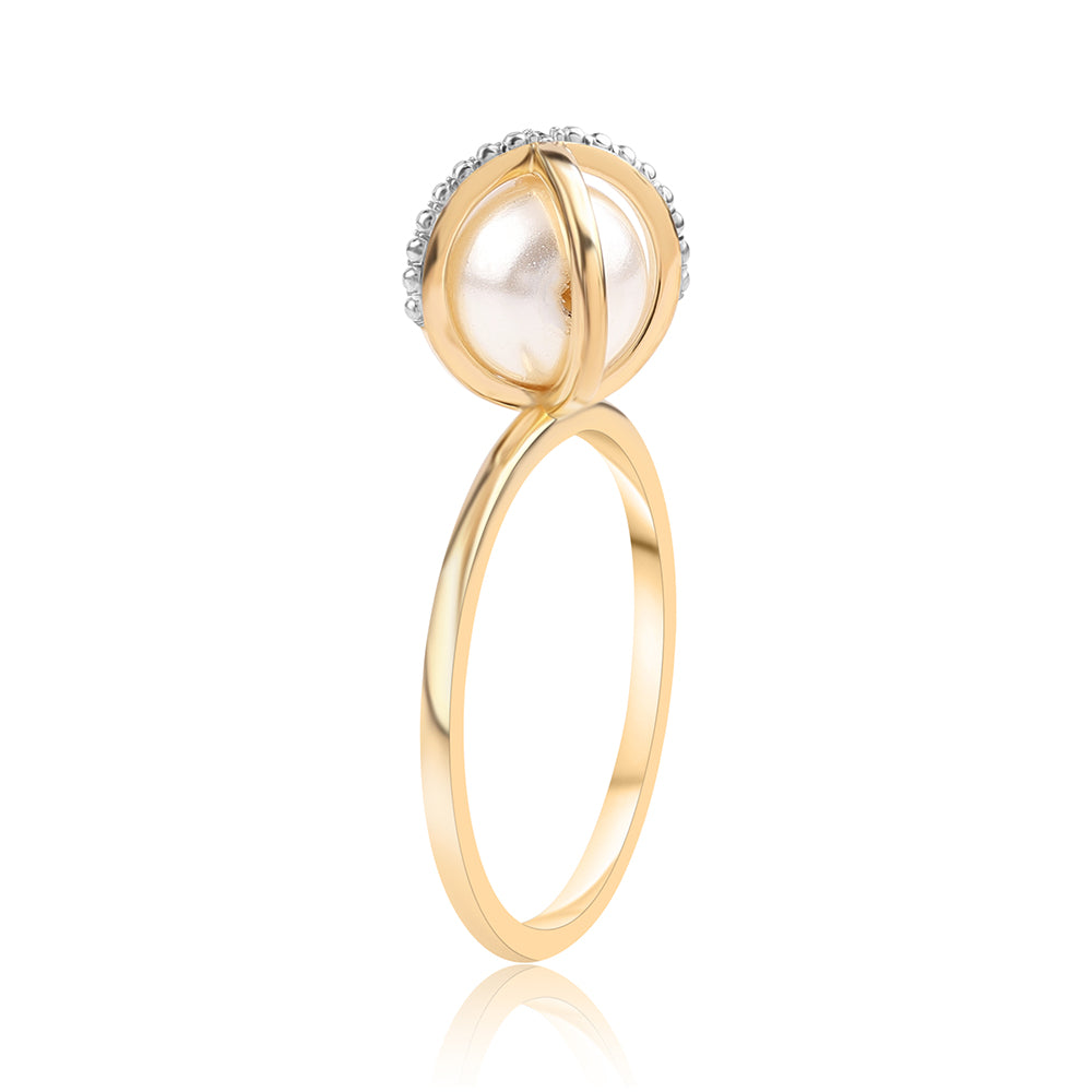 Set din Argint 925 Placat cu Aur ( 5.75 grame ) cu Perlă de Apă Dulce Albă și Topaz Alb 17.1 Carate ( Cercei+Inel+Pandantiv )