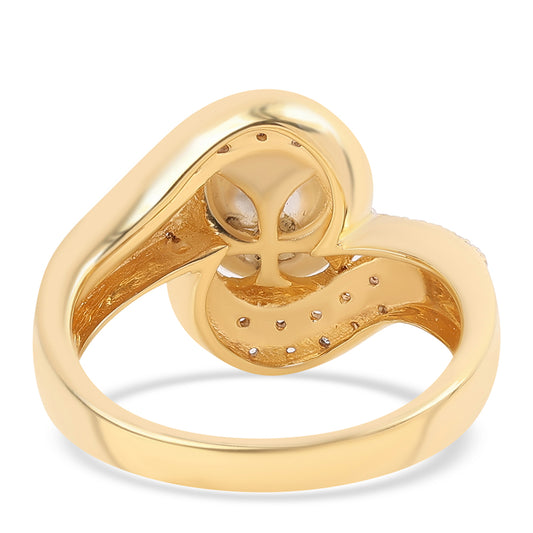 Inel din Argint 925 Placat cu Aur ( 5.42 grame ) cu Perlă de Apă Dulce Albă și Topaz Alb 7.32 Carate