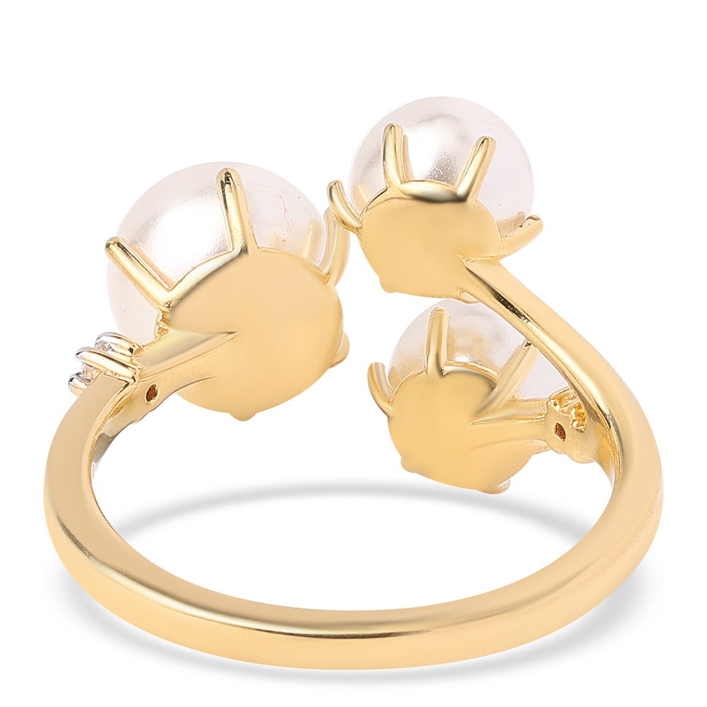 Inel din Argint 925 Placat cu Aur ( 2.35 grame ) cu Perlă de Apă Dulce Albă și Topaz Alb 8.03 Carate 3 