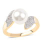 Inel din Argint 925 Placat cu Aur ( 4.2 grame ) cu Perlă de Apă Dulce Albă și Topaz Alb 7.38 Carate