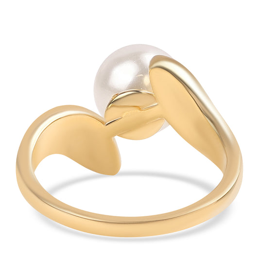 Inel din Argint 925 Placat cu Aur ( 4.2 grame ) cu Perlă de Apă Dulce Albă și Topaz Alb 7.38 Carate