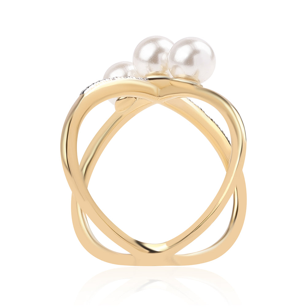 Inel din Argint 925 Placat cu Aur ( 4.7 grame ) cu Perlă de Apă Dulce Albă și Topaz Alb 5.72 Carate