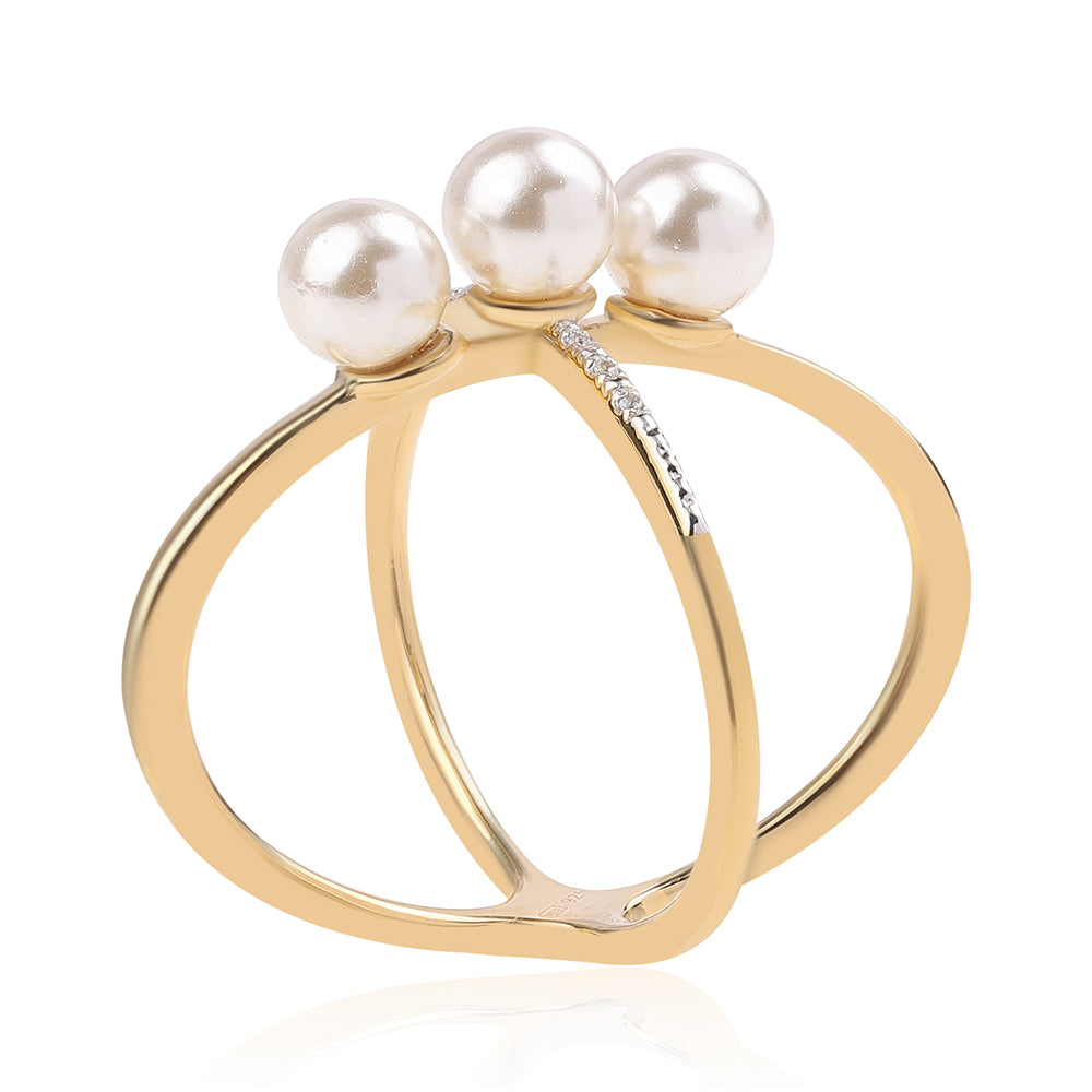 Inel din Argint 925 Placat cu Aur ( 4.7 grame ) cu Perlă de Apă Dulce Albă și Topaz Alb 5.72 Carate 3 