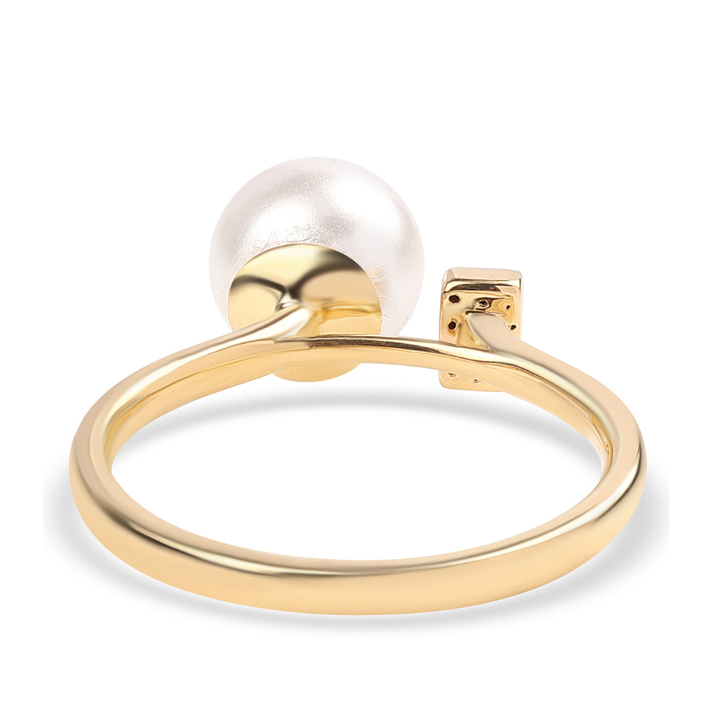 Inel din Argint 925 Placat cu Aur ( 2.1 grame ) cu Perlă de Apă Dulce Albă și Topaz Alb 4.37 Carate 3 