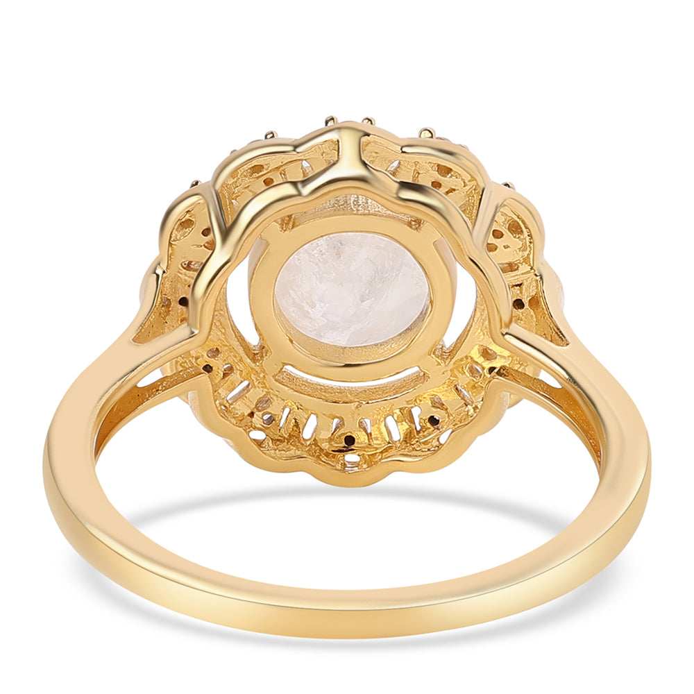 Inel din Argint 925 Placat cu Aur ( 3.72 grame ) cu Piatra Lunii Curcubeu Clasa ”AA” și Topaz Alb 1.84 Carate 2 