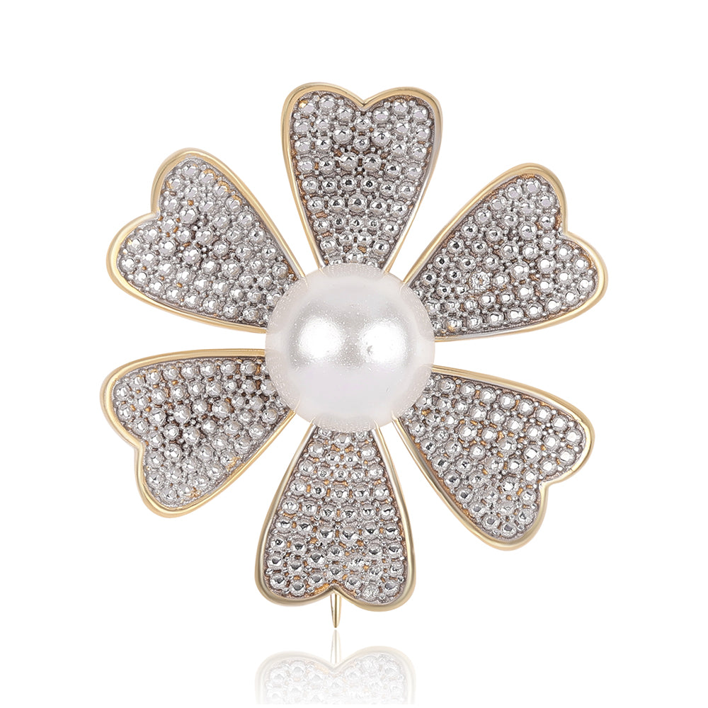 Broşă din Argint 925 Placat cu Aur ( 4.4 grame ) cu Perlă de Apă Dulce Albă 4.27 Carate