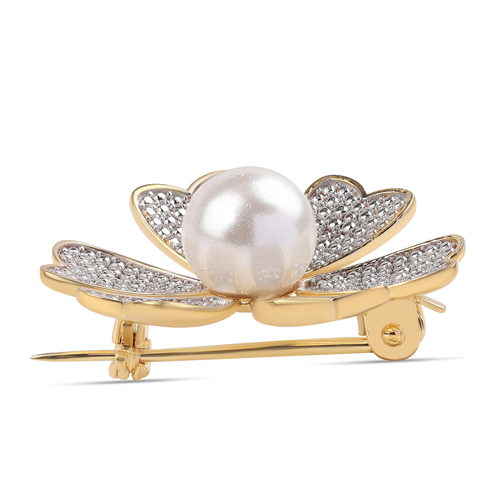 Broşă din Argint 925 Placat cu Aur ( 4.4 grame ) cu Perlă de Apă Dulce Albă 4.27 Carate 2 
