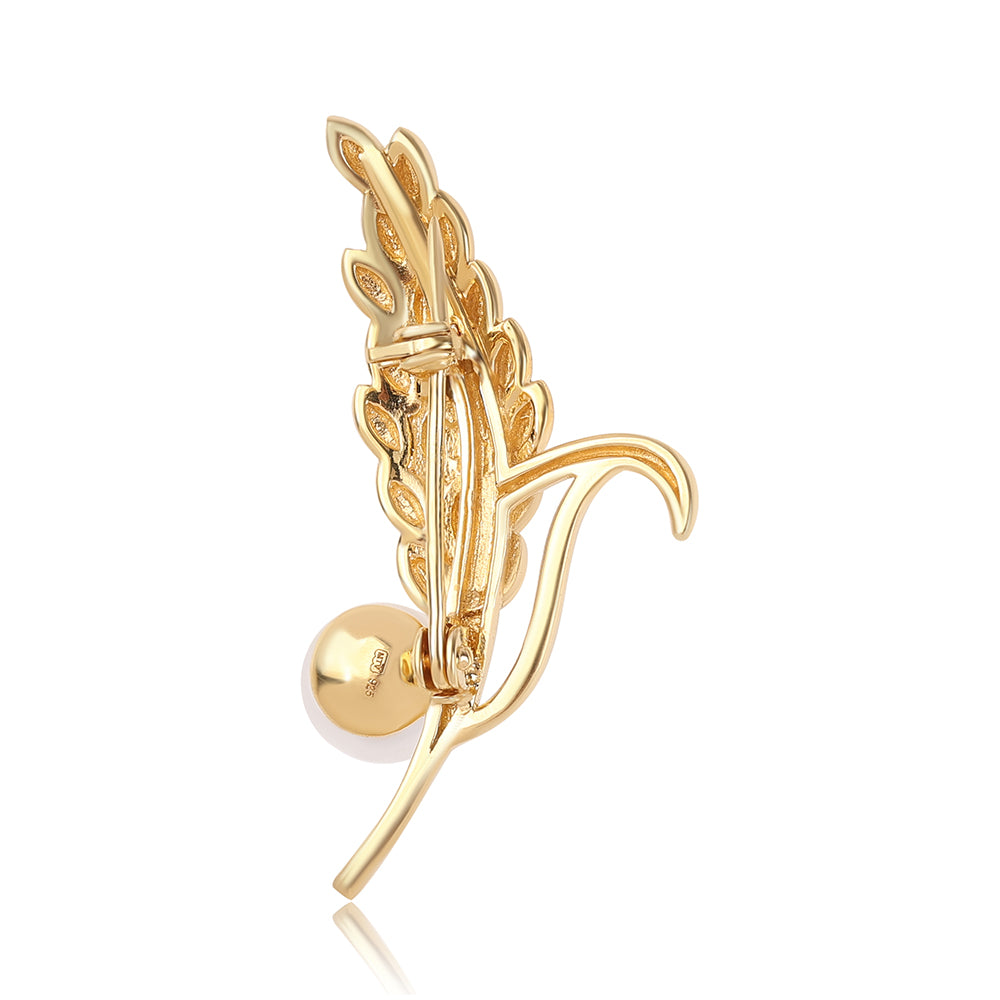 Broşă din Argint 925 Placat cu Aur ( 4.59 grame ) cu Perlă de Apă Dulce Albă 4.25 Carate