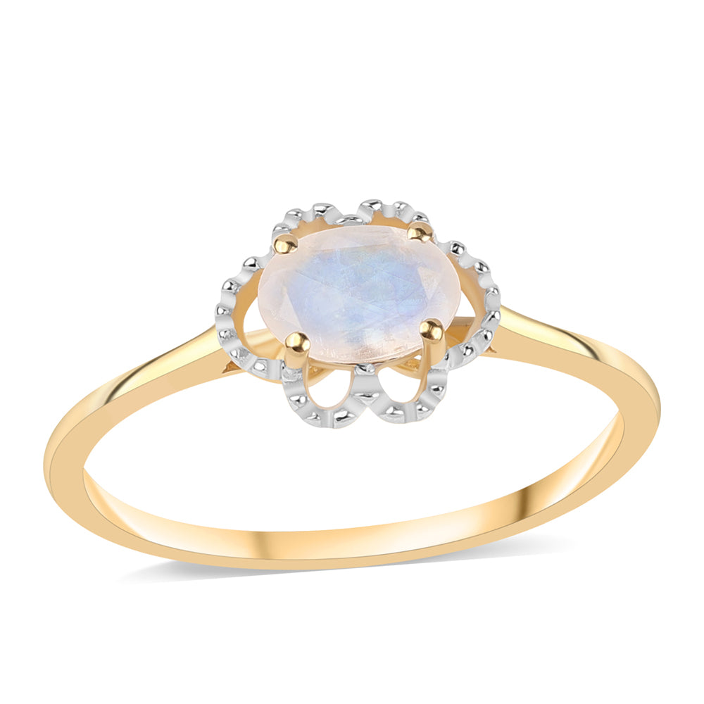 Inel din Argint 925 Placat cu Aur ( 1.59 grame ) cu Piatra Lunii Curcubeu Clasa ”AA” 0.79 Carate