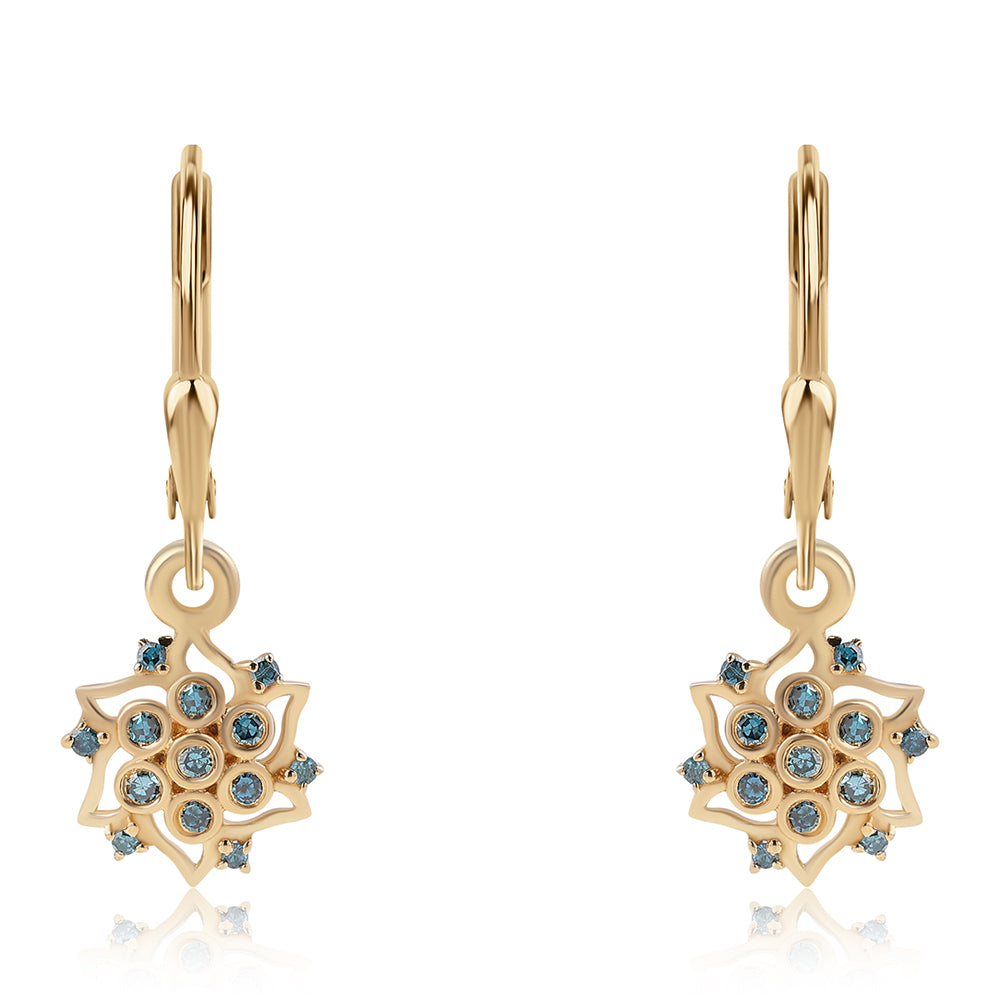 Cercei din Argint 925 Placat cu Aur ( 1.87 grame ) cu Diamant Albastru 0.21 Carate