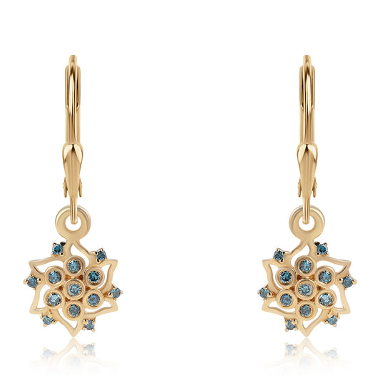 Cercei din Argint 925 Placat cu Aur ( 1.87 grame ) cu Diamant Albastru 0.21 Carate