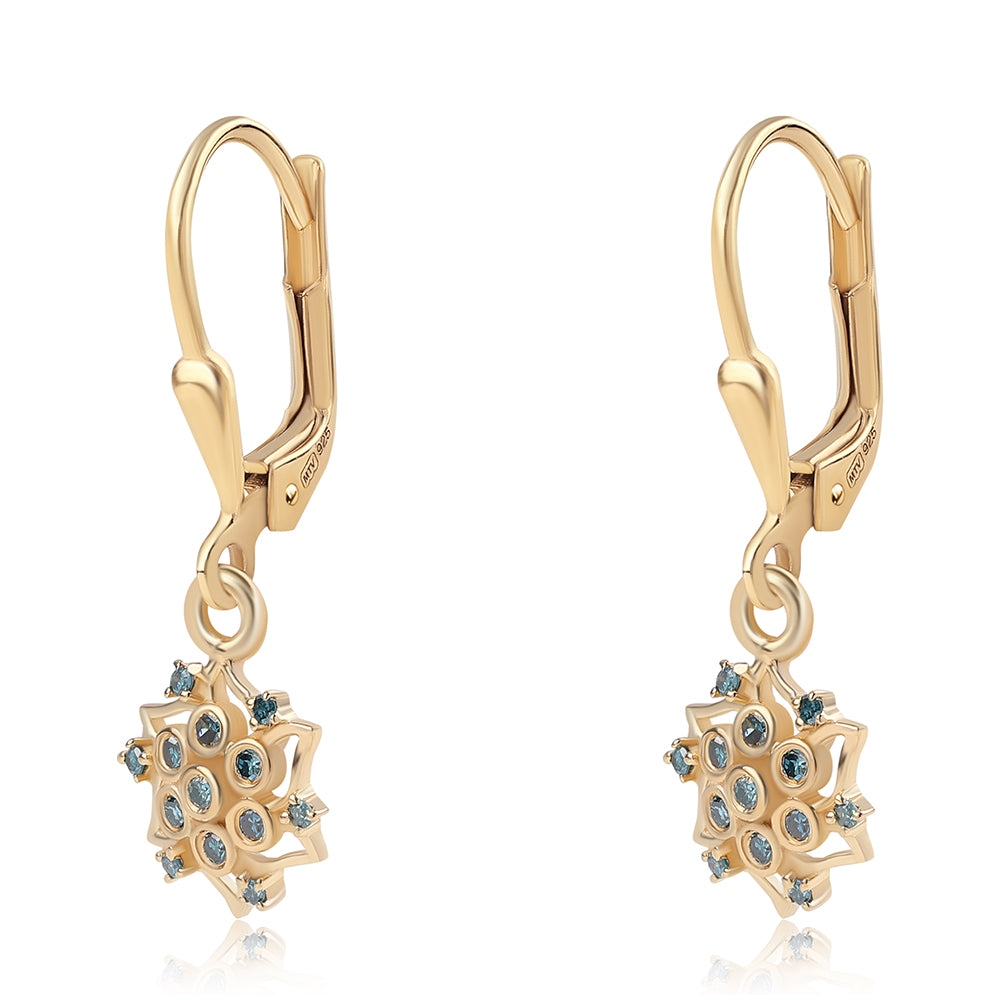 Cercei din Argint 925 Placat cu Aur ( 1.87 grame ) cu Diamant Albastru 0.21 Carate 1 