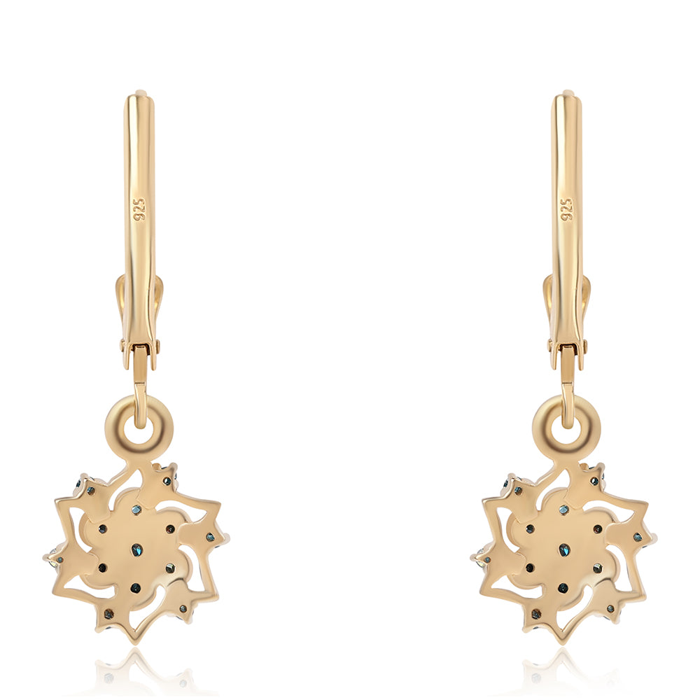 Cercei din Argint 925 Placat cu Aur ( 1.87 grame ) cu Diamant Albastru 0.21 Carate 3 