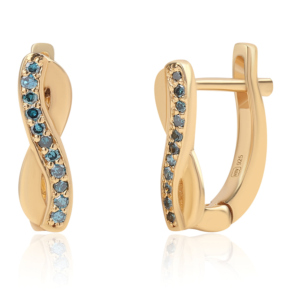 Cercei din Argint 925 Placat cu Aur ( 1.96 grame ) cu Diamant Albastru 0.13 Carate 1 
