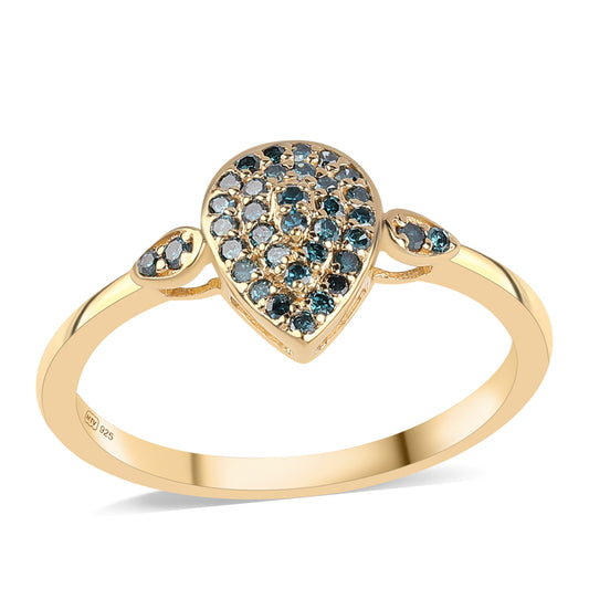 Inel din Argint 925 Placat cu Aur ( 1.78 grame ) cu Diamant Albastru 0.2 Carate