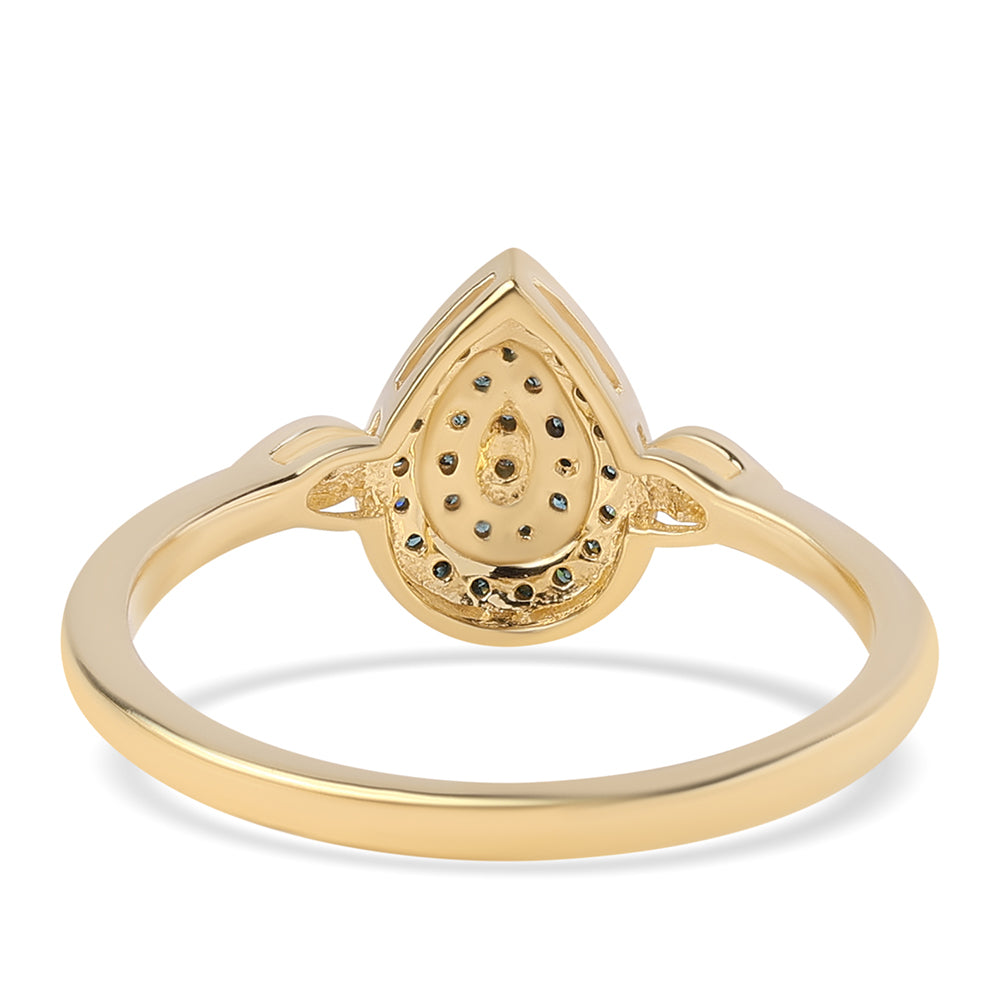 Inel din Argint 925 Placat cu Aur ( 1.78 grame ) cu Diamant Albastru 0.2 Carate 2 