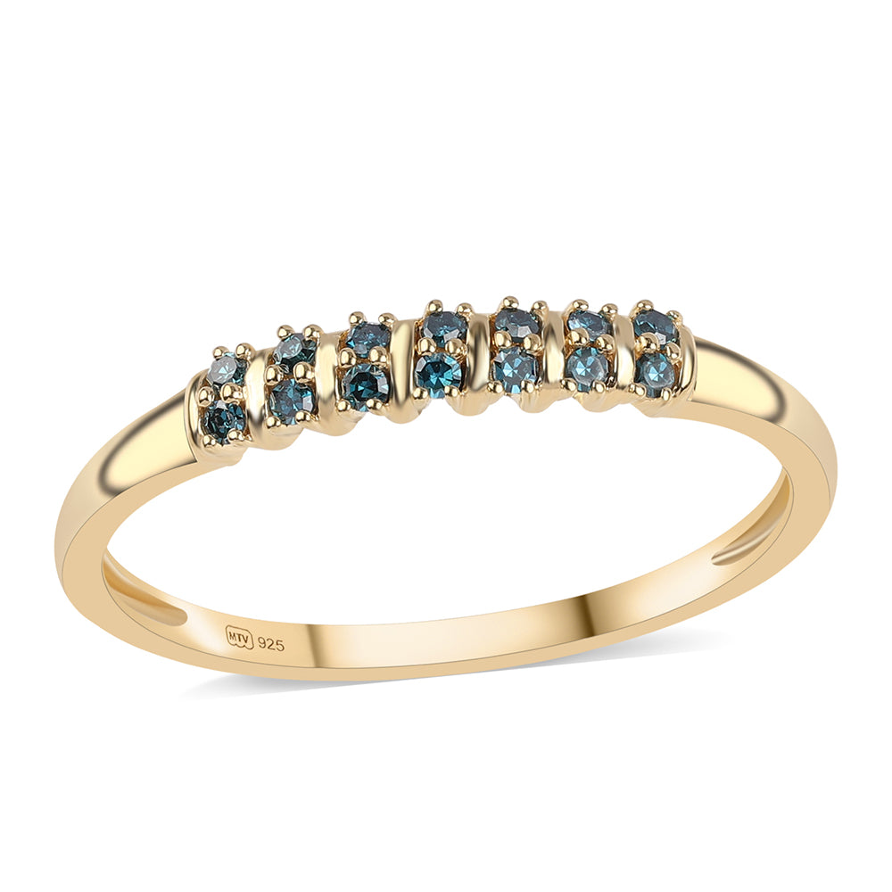 Inel din Argint 925 Placat cu Aur ( 1.48 grame ) cu Diamant Albastru 0.13 Carate