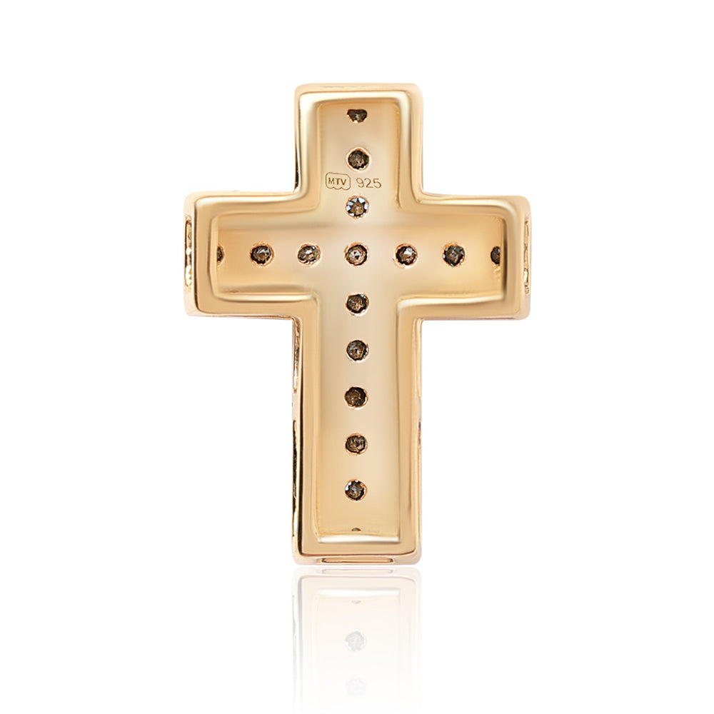 Cruce Pandantiv din Argint 925 Placat cu Aur ( 1.23 grame ) cu Diamant Albastru și Diamant Alb 0.43 Carate 2 