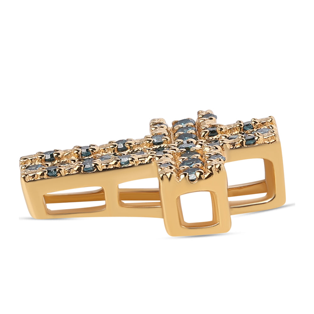 Cruce Pandantiv din Argint 925 Placat cu Aur ( 1.23 grame ) cu Diamant Albastru și Diamant Alb 0.43 Carate 3 