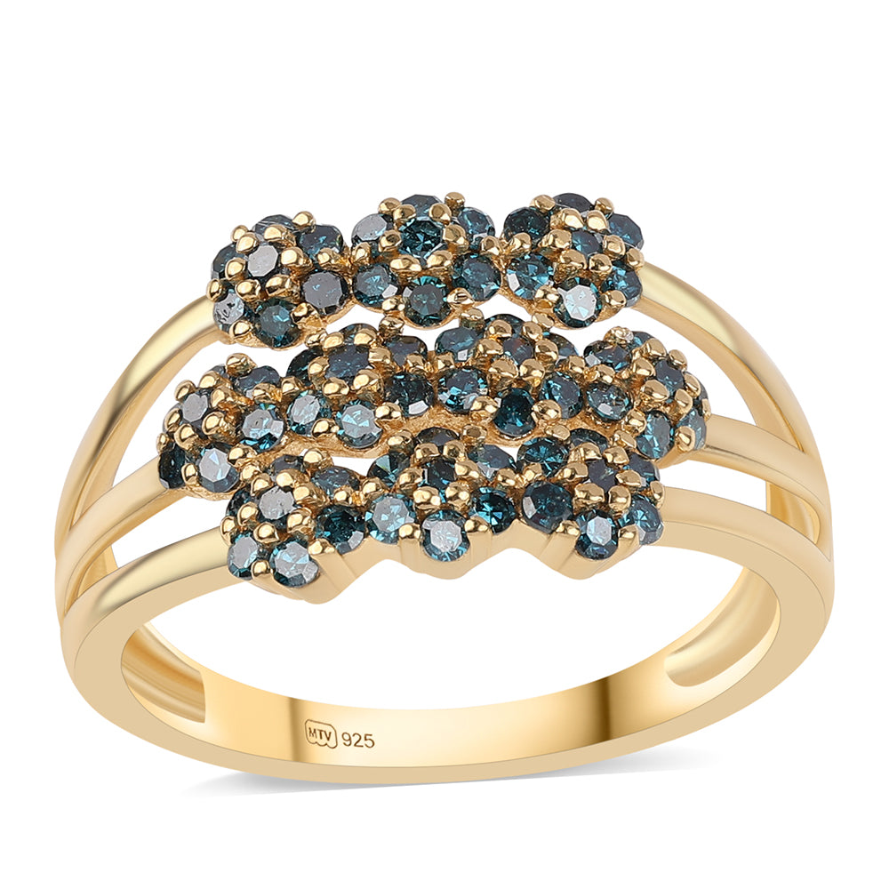 Inel din Argint 925 Placat cu Aur ( 2.42 grame ) cu Diamant Albastru 0.66 Carate 1 