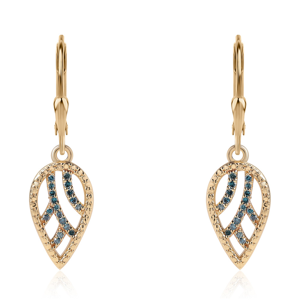 Cercei din Argint 925 Placat cu Aur ( 2.54 grame ) cu Diamant Albastru 0.17 Carate 2 