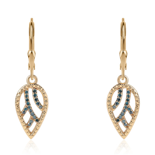Cercei din Argint 925 Placat cu Aur ( 2.54 grame ) cu Diamant Albastru 0.17 Carate