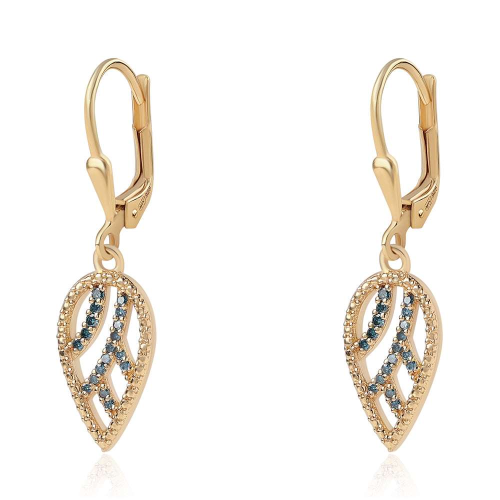 Cercei din Argint 925 Placat cu Aur ( 2.54 grame ) cu Diamant Albastru 0.17 Carate