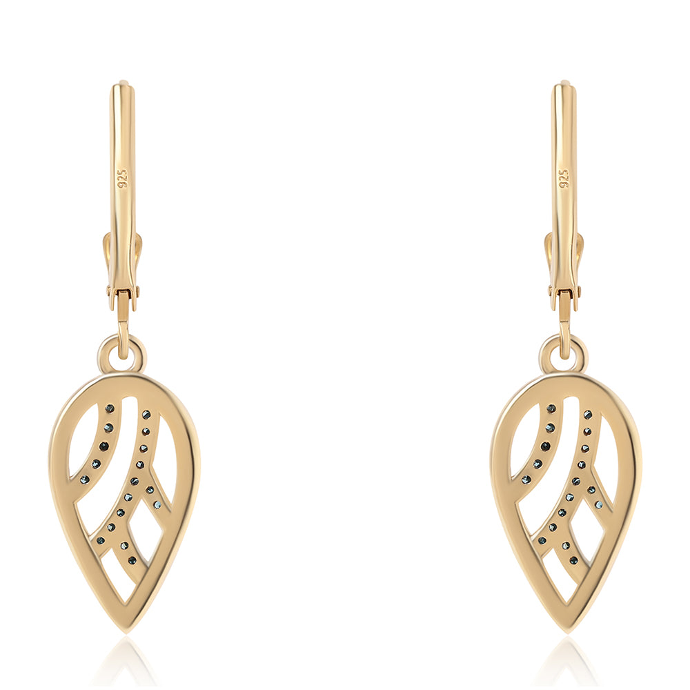 Cercei din Argint 925 Placat cu Aur ( 2.54 grame ) cu Diamant Albastru 0.17 Carate
