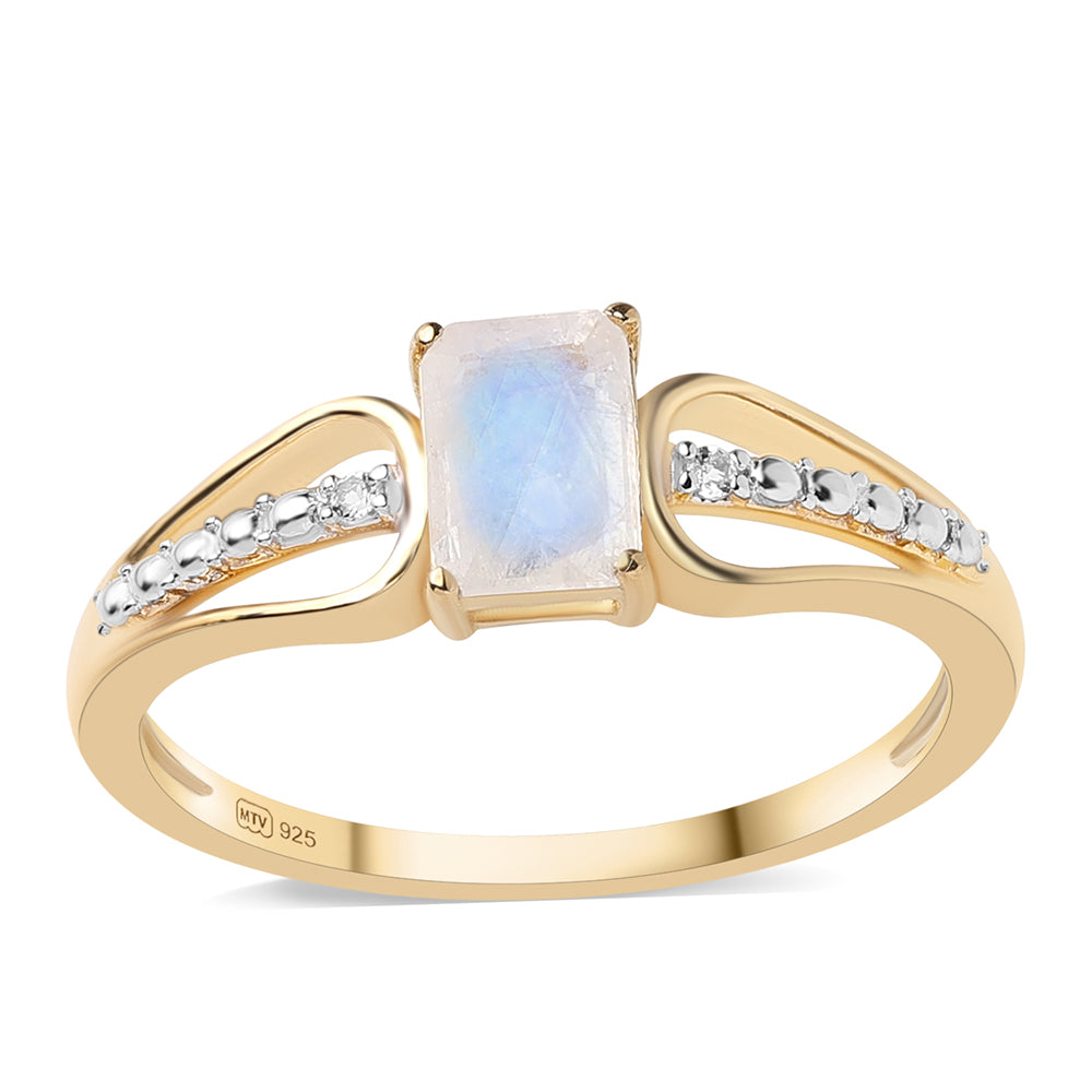 Inel din Argint 925 Placat cu Aur ( 2.03 grame ) cu Piatra Lunii Curcubeu Clasa ”AA” și Topaz Alb 1.38 Carate 1 
