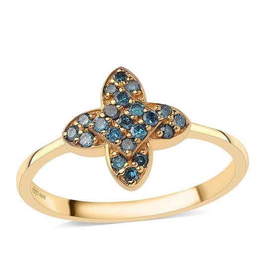 Inel din Argint 925 Placat cu Aur ( 1.74 grame ) cu Diamant Albastru 0.3 Carate