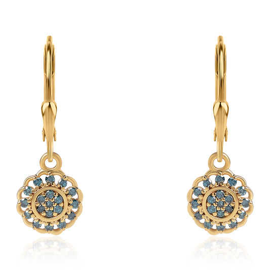 Cercei din Argint 925 Placat cu Aur ( 1.67 grame ) cu Diamant Albastru 0.28 Carate