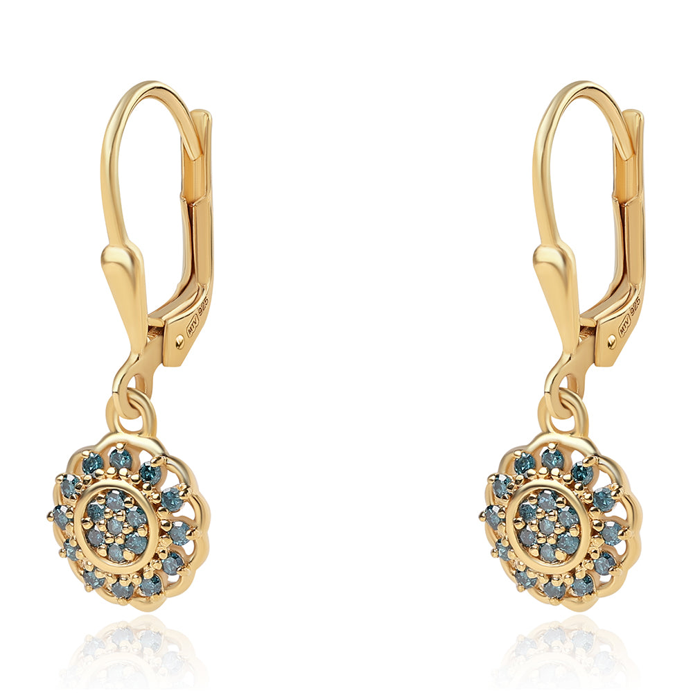 Cercei din Argint 925 Placat cu Aur ( 1.67 grame ) cu Diamant Albastru 0.28 Carate 1 