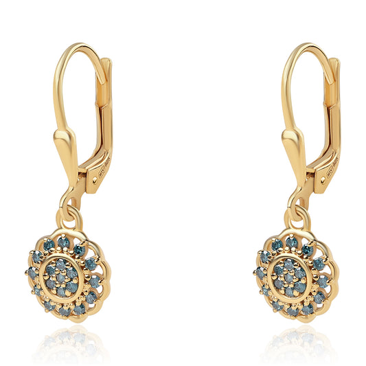 Cercei din Argint 925 Placat cu Aur ( 1.67 grame ) cu Diamant Albastru 0.28 Carate