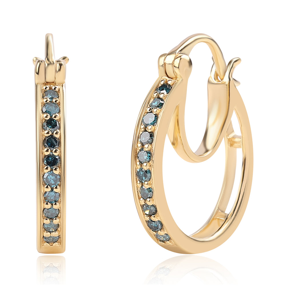 Cercei din Argint 925 Placat cu Aur ( 2.14 grame ) cu Diamant Albastru 0.2 Carate 1 
