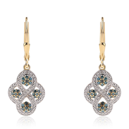 Cercei din Argint 925 Placat cu Aur ( 2.24 grame ) cu Diamant Albastru și Diamant Alb 0.48 Carate