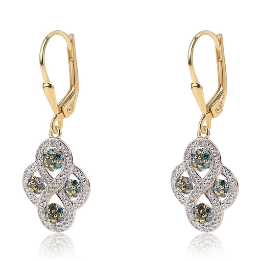 Cercei din Argint 925 Placat cu Aur ( 2.24 grame ) cu Diamant Albastru și Diamant Alb 0.48 Carate