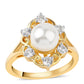 Inel din Argint 925 Placat cu Aur ( 4.58 grame ) cu Perlă de Apă Dulce Albă și Topaz Alb 4.86 Carate