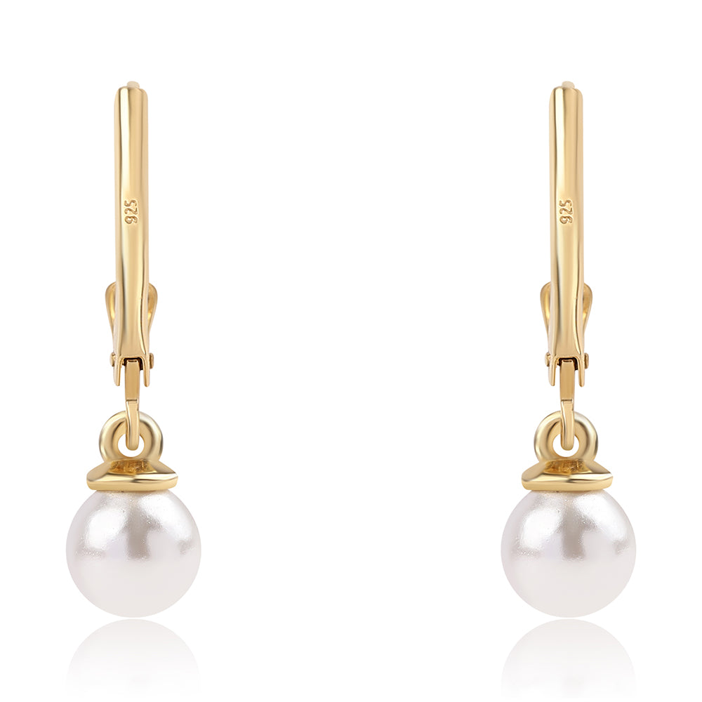 Cercei din Argint 925 Placat cu Aur ( 1.04 grame ) cu Perlă de Apă Dulce Albă 3.8 Carate 3 