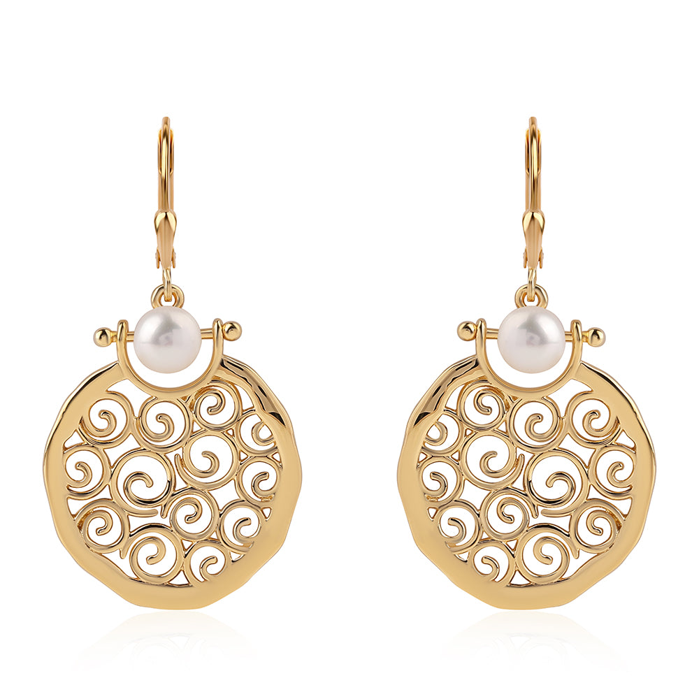 Cercei din Argint 925 Placat cu Aur ( 7.43 grame ) cu Perlă de Apă Dulce Albă 3.76 Carate