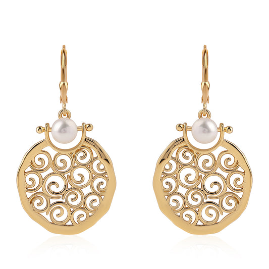 Cercei din Argint 925 Placat cu Aur ( 7.43 grame ) cu Perlă de Apă Dulce Albă 3.76 Carate